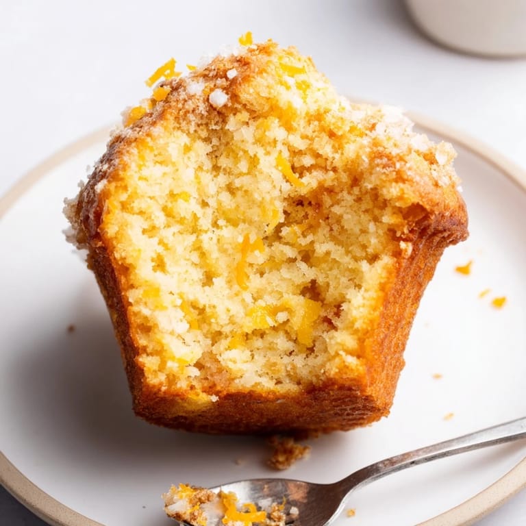 Freshly baked orange-infused Ricotta Orange Twist Muffins cooling on a wire rack.  