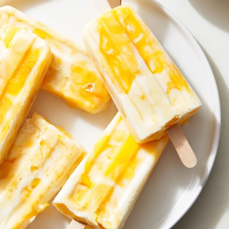 Colorful Mango Yogurt Banana Breakfast Pops showcasing bright fruit flavors in frozen pops.  