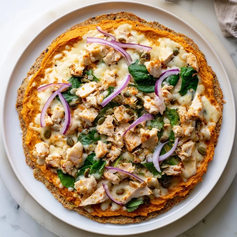 Decadent Protein Pumpkin Ricotta Pizza fresh from the oven, oozing melted cheese and vibrant colors.