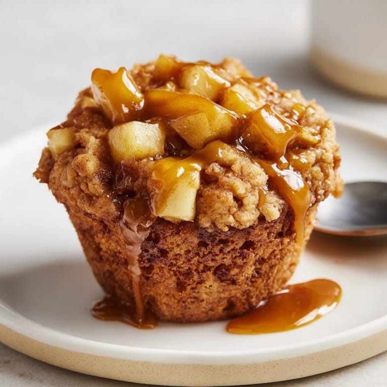 Savory caramel apple fritter muffin cups topped with luscious caramel for delightful flavor.