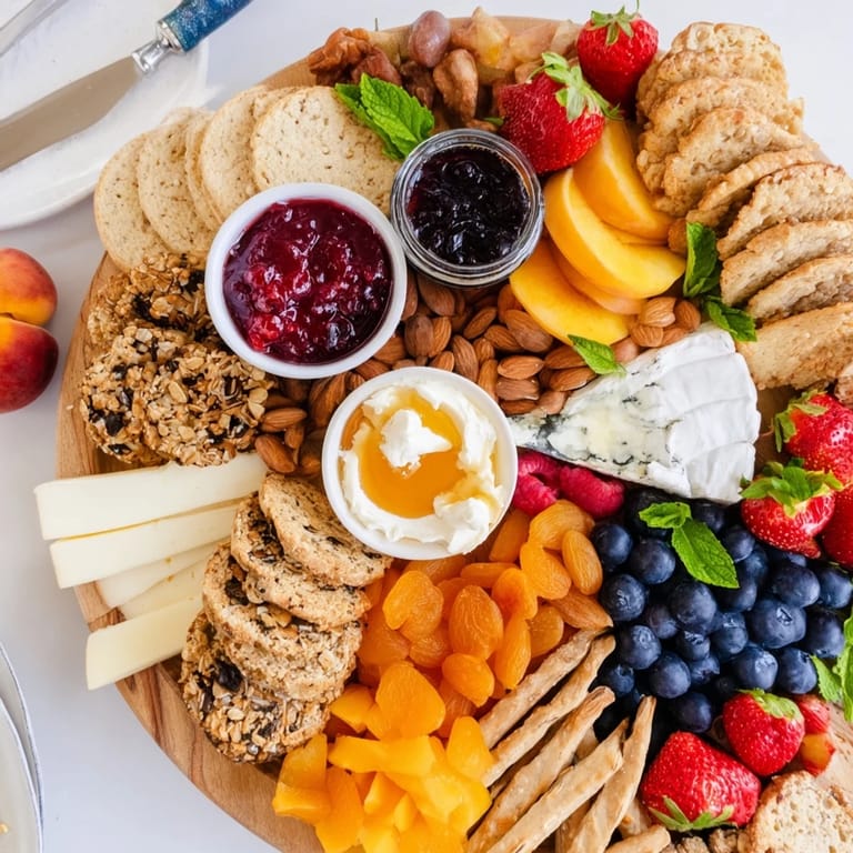 Gather around this jam-infused brunch board filled with vibrant jams and delicious snacks.  