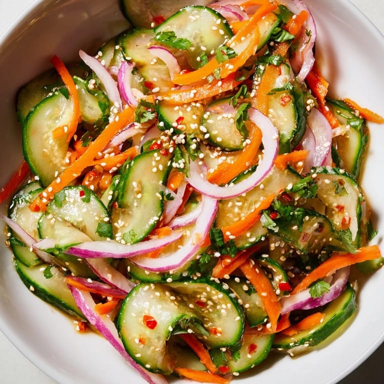 Light and tangy cucumber salad remix served chilled, perfect for summer gatherings.