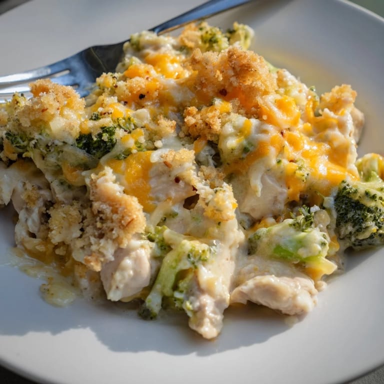 Savor the delicious blend of Chicken & Broccoli Cheddar Bake with melted cheese.  