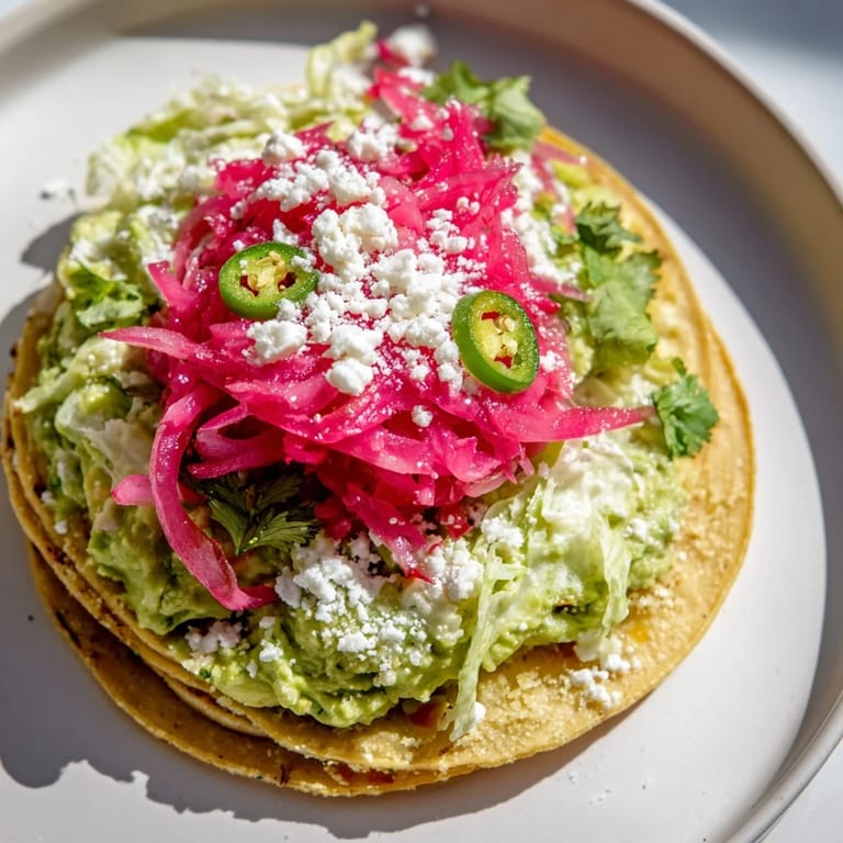 These quick 5-minute pickled red onion tacos offer a satisfying mix of textures with the crispy crema.