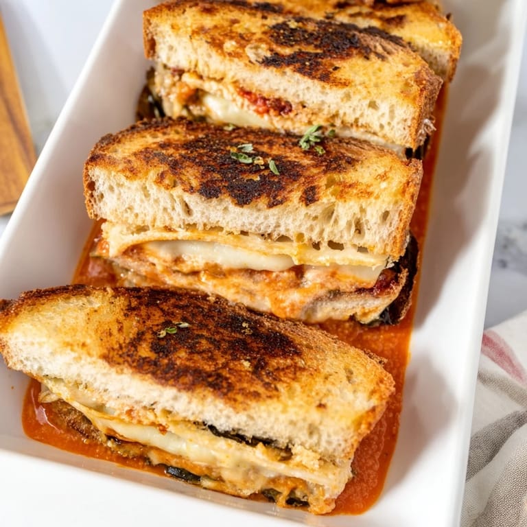 Warm, cheesy Easy Tomato Soup & Grilled Cheese Casserole Bake, perfect for a cozy weeknight meal.