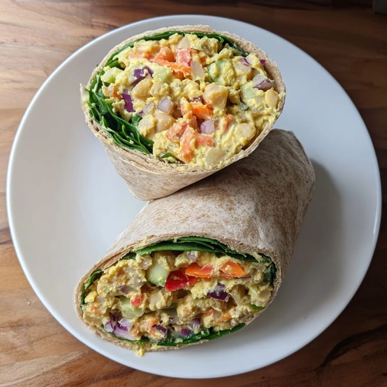 Fresh chickpea salad wraps: a delightful plant-based lunch with herbs, and brightly colored bell peppers.