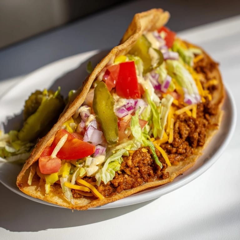 Crispy, folded flour tortillas filled with savory beef and cheese, forming delicious Viral Cheeseburger Tacos.