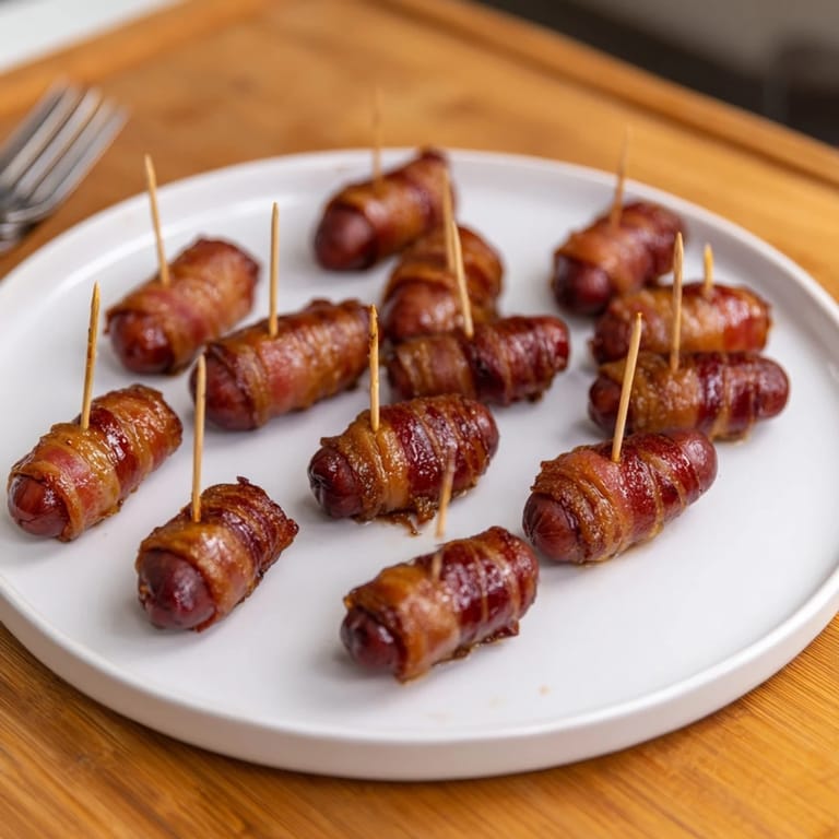 Served warm, these savory 3-ingredient bacon-wrapped smokies offer a perfect balance of sweet and salty flavors.