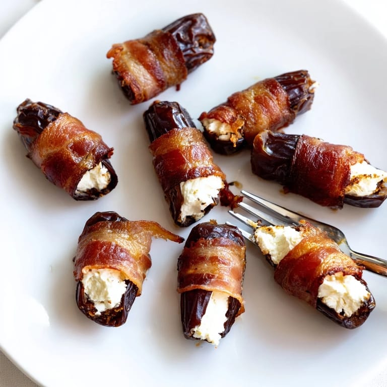 Golden-brown bacon-wrapped dates, oozing soft goat cheese, are a delicious Mediterranean-inspired treat.