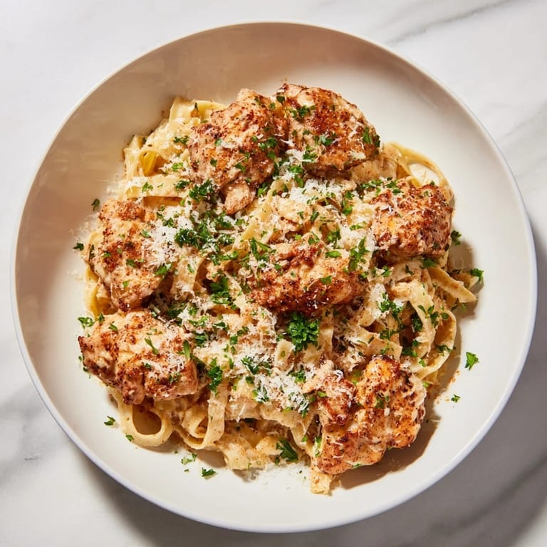 A skillet showcases Cowboy Butter Chicken Pasta, the chicken pieces in a rich, flavorful sauce.