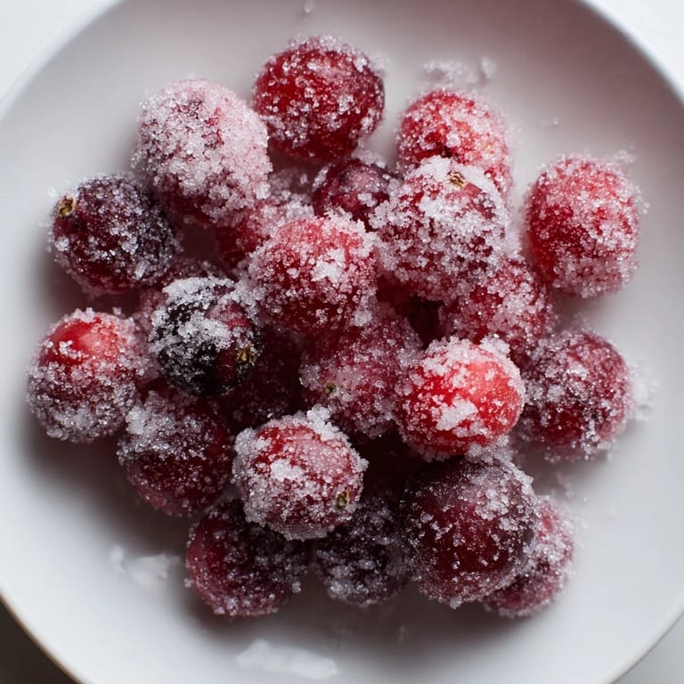 Sweet and tart 5-Minute Express Candied Cranberries catch the light, a quick snack, fresh and delightful.