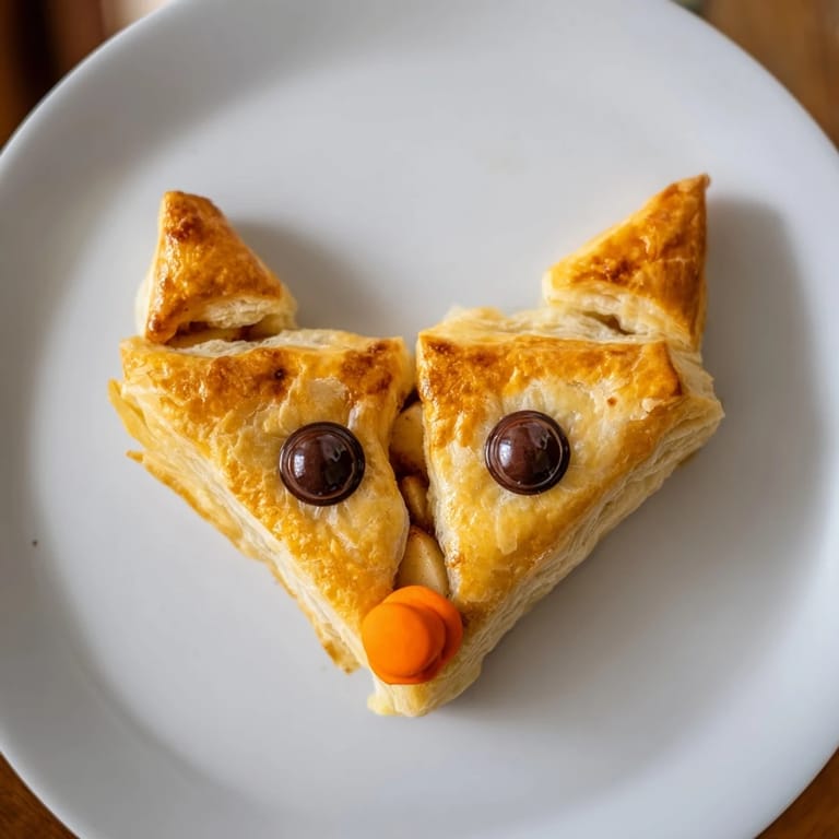 Tender, flaky pastry showing sweet, cinnamon-infused filling, shaped into cheerful Autumn Harvest Fox-Shaped Bites.