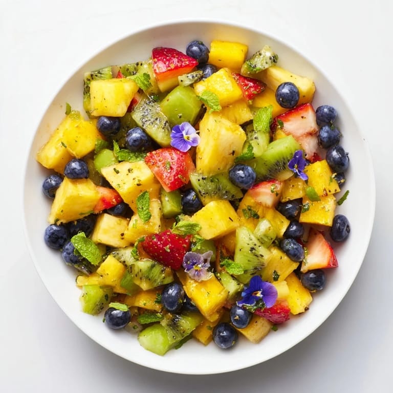A colorful bowl of Festive Bow Fruit Medley bursts with strawberries, mango, and juicy kiwi, chilled and ready.