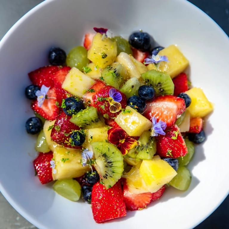 Enjoy a spoonful of the beautifully arranged Festive Bow Fruit Medley, a sweet, refreshing holiday treat.