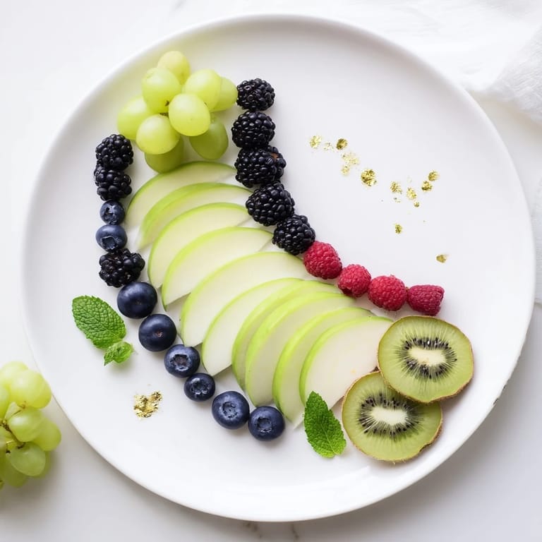 The Aurora Borealis Sweep fruit platter: green and purple fruits create a stunning visual appetizer.