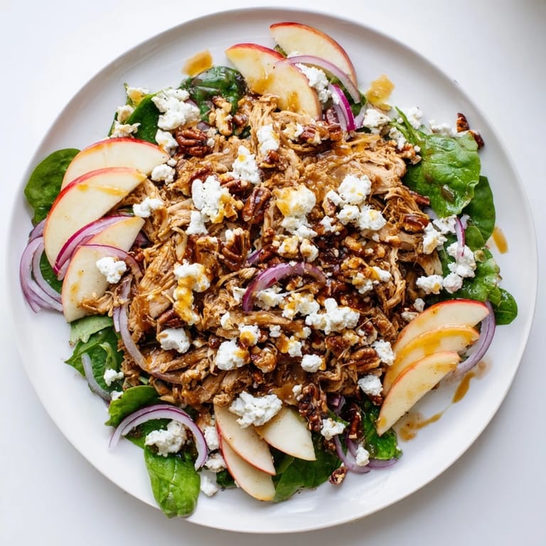 This Chicken and Apple Winter Salad features juicy apple slices with cooked chicken and a zesty apple cider dressing.