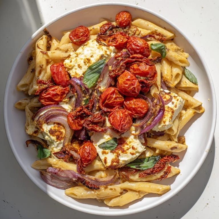 Golden-baked feta cheese melds with sun-dried tomatoes creating the star of this Baked Feta Pasta.