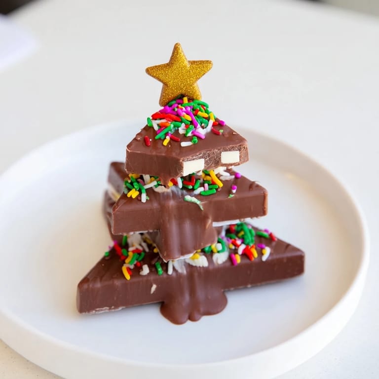 Richly drizzled Chocolate Kinder Christmas Trees with colorful sprinkles, a delightful, easy holiday dessert idea.