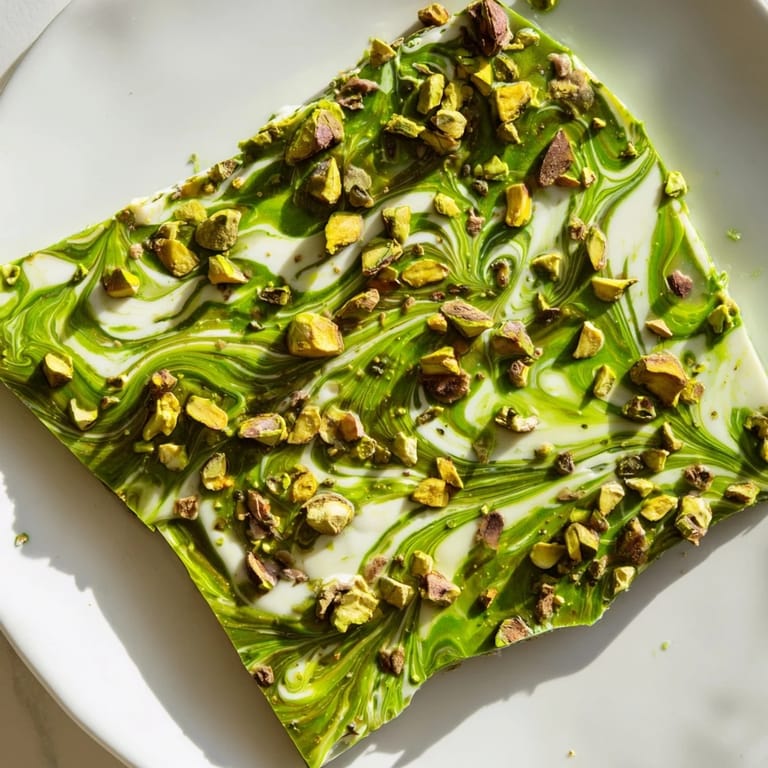 Homemade Pistachio Matcha White Chocolate bark with a dusting of flaky sea salt, a delicious dessert.