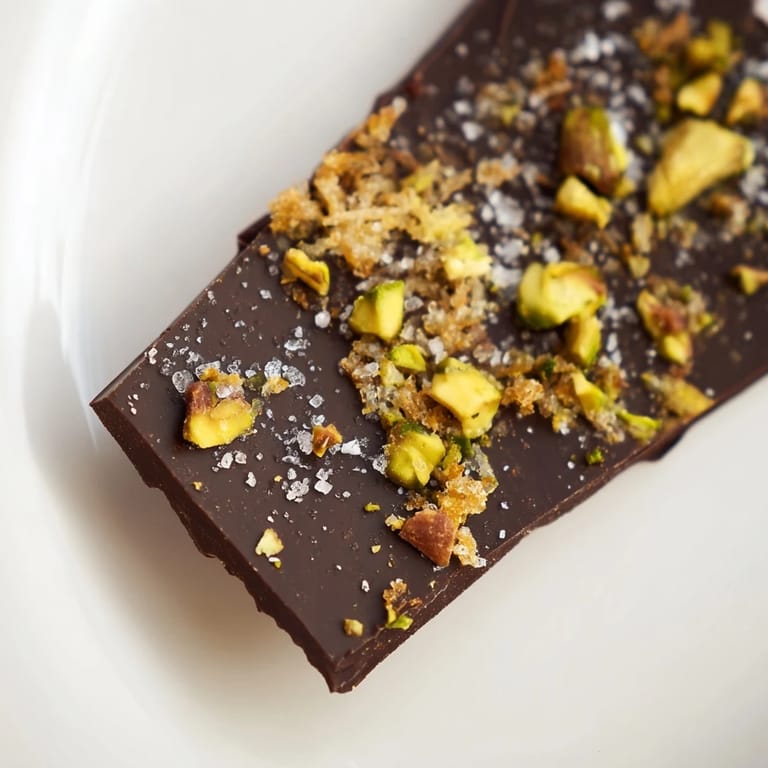 Close-up on the decadent Kataifi Chocolate Crunch Bark with flaky sea salt sprinkled on top.