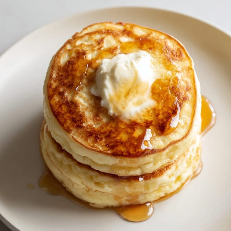 Close-up of cottage cheese pancakes, showing their airy texture and cooked to a beautiful golden brown.
