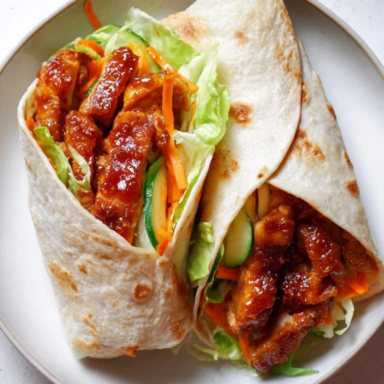 This delicious honey chili crunch chicken wrap features tender chicken coated in a sweet and spicy glaze ready to eat.