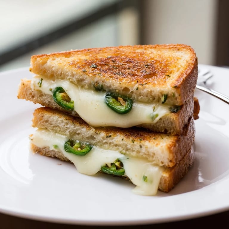 Indulge in a homemade Jalapeño Havarti Grilled Cheese, ready to be served hot with tomato soup.