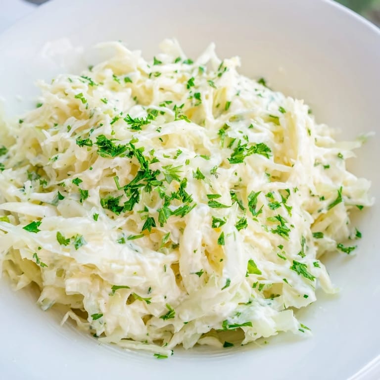 Close-up of Creamed Cabbage with glossy, creamy texture, ready to be paired with roasted chicken or pork.