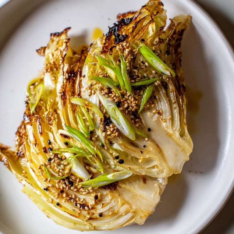 Umani-rich Miso Butter Roasted Cabbage Wedges served hot from the oven alongside a hearty grain bowl.