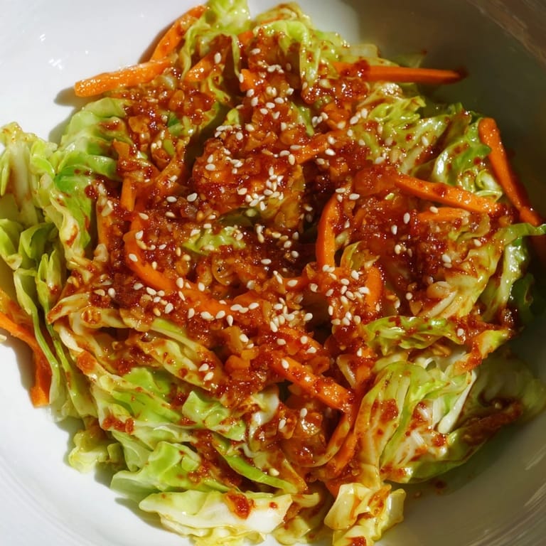 Close-up of tender-crisp Hot and Sour Cabbage with julienned carrots, highlighting the glistening sauce and bold, aromatic flavors in a colorful stir-fry presentation.