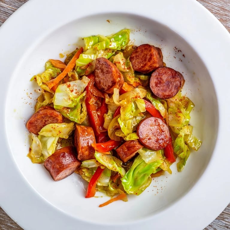 Hearty Smothered Cabbage With Sausage Skillet served hot, ideal for busy weeknights with crusty bread.
