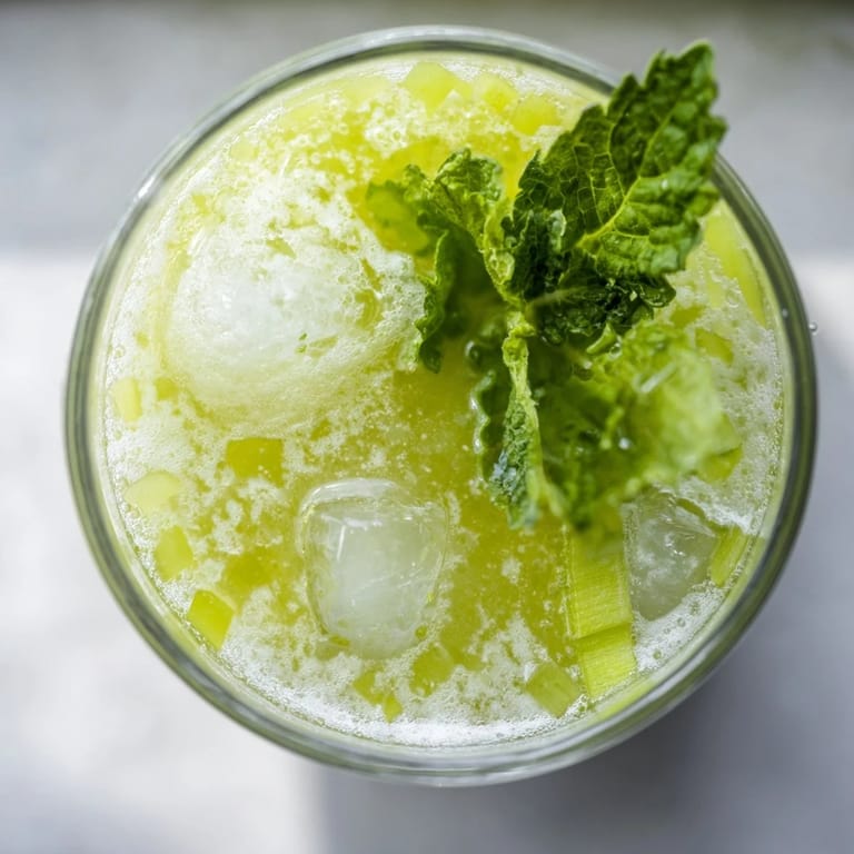 Bright green Celery Ginger Lemon Juice in a clear mason jar, garnished with celery stalks and lemon wheels, served over ice for a refreshing drink.