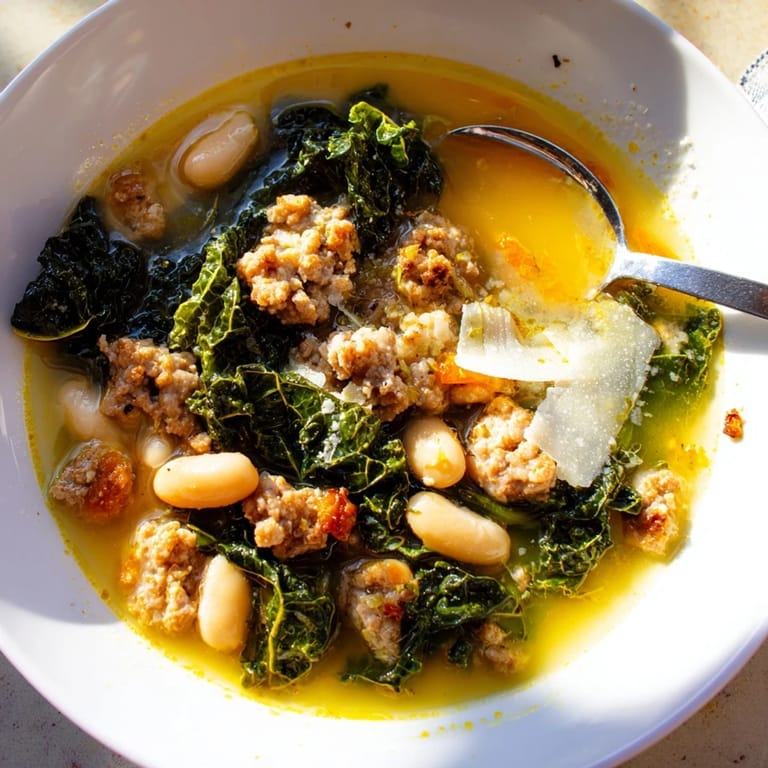 A hearty bowl of Italian White Bean Soup garnished with fresh Parmesan and a slice of crusty bread ready for dipping.