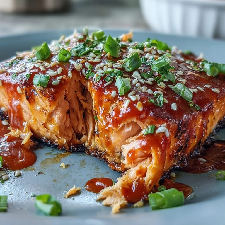 Golden pan-seared Bang Bang Salmon with a glossy, vibrant sauce, served alongside fluffy jasmine rice and lime wedges.  