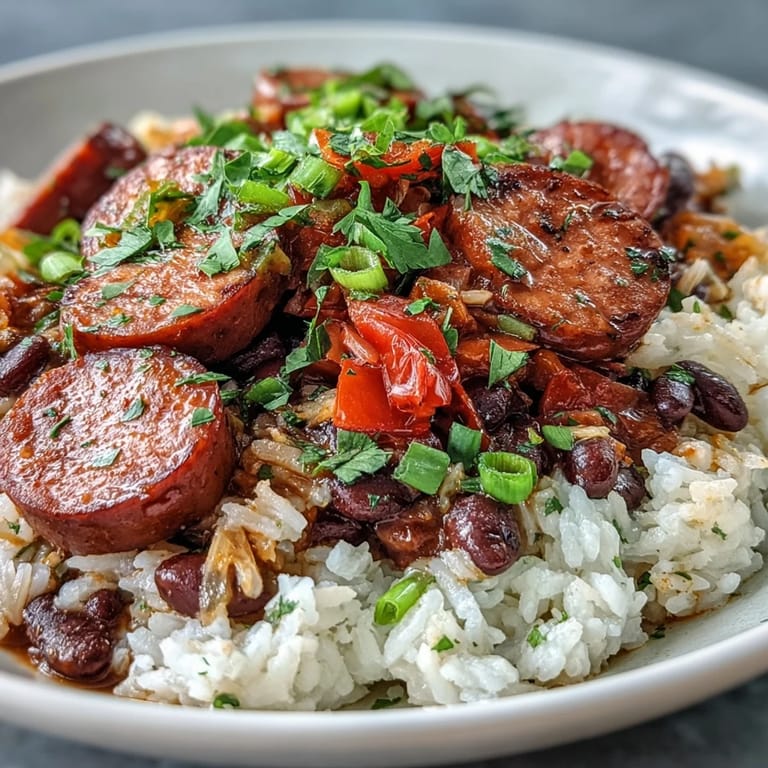 One-pan Black Beans, Sausage, and Rice Skillet ready with cilantro garnish and lime.