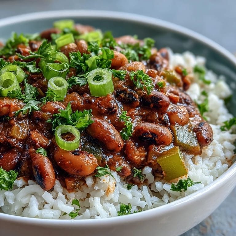 Warm Southern Vegetarian Hoppin John in a white bowl, featuring tender black-eyed peas, bell peppers, celery, and a smoky paprika aroma.
