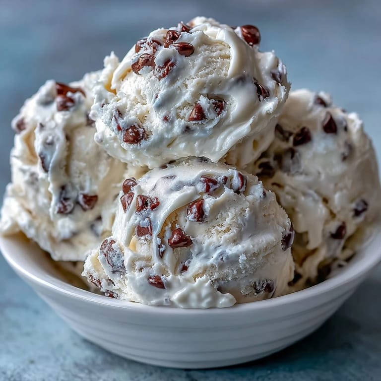 A bowl of creamy Greek Yogurt Cookie Dough topped with melty semisweet chocolate chips for a sweet treat.