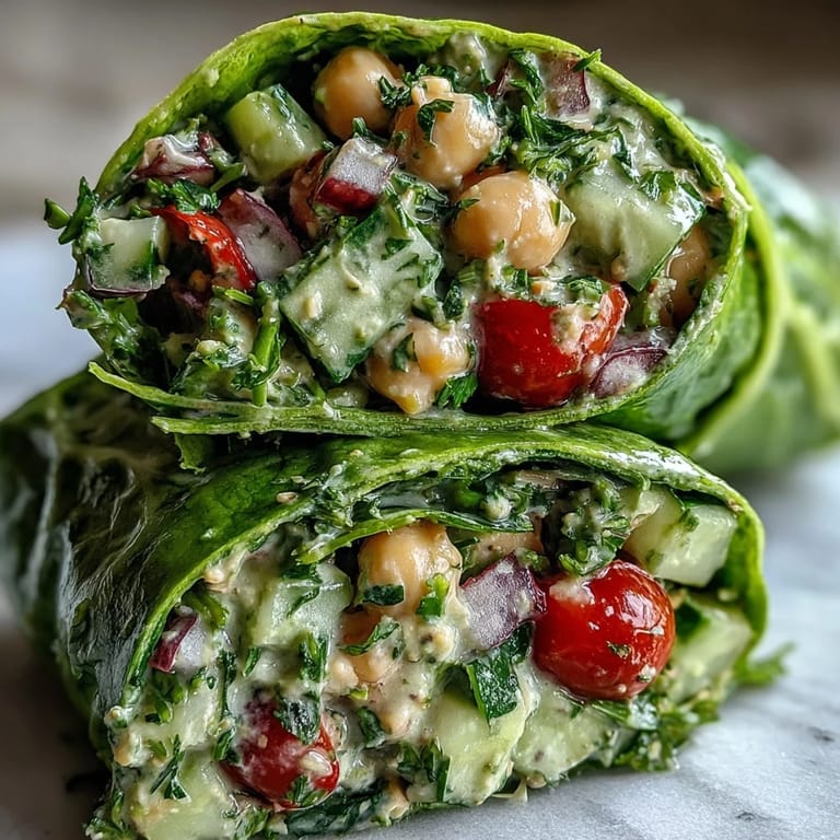 Spring Clean Avocado Chickpea Salad Wraps held in hand, showcasing crunchy lettuce leaves and a vibrant green filling.
