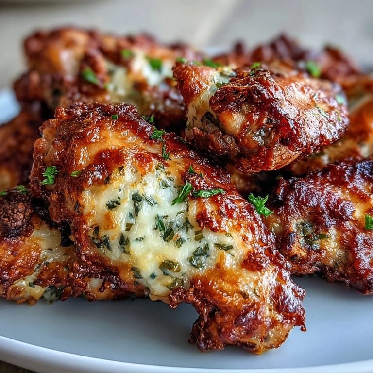 Crispy coated wings tossed with grated Parmesan and fresh parsley, served alongside celery sticks and a creamy keto-friendly dipping sauce.