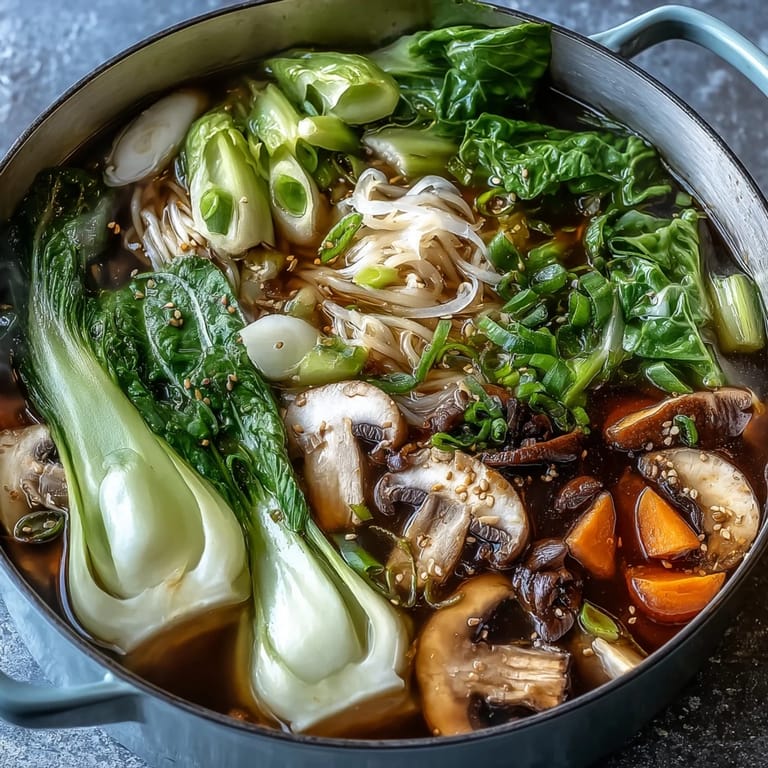 A communal Asian Hot Pot experience with thinly sliced beef, shrimp, mushrooms, and noodles simmering in a rich, spiced broth at the table.
