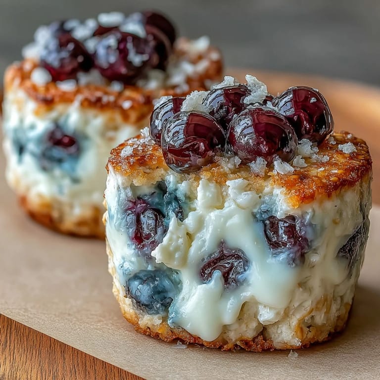 Mini cottage cheese blueberry bites arranged on a cooling rack, showcasing their soft texture and vibrant berry filling.