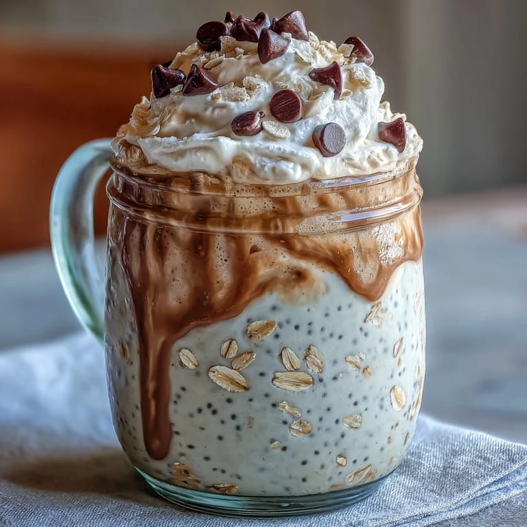 Rich and indulgent Vanilla Bean Frappuccino Overnight Oat Jar layered with coffee, vanilla, and Greek yogurt, perfect for a café-inspired morning.  