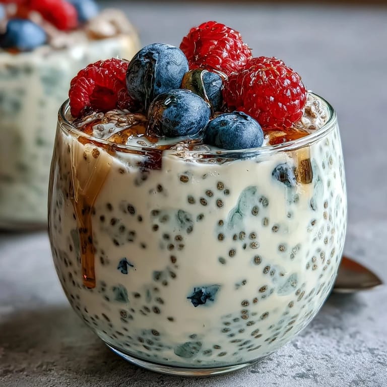 Velvety yogurt chia pudding with aromatic vanilla bean, chilled and ready to enjoy with your favorite fruit toppings.