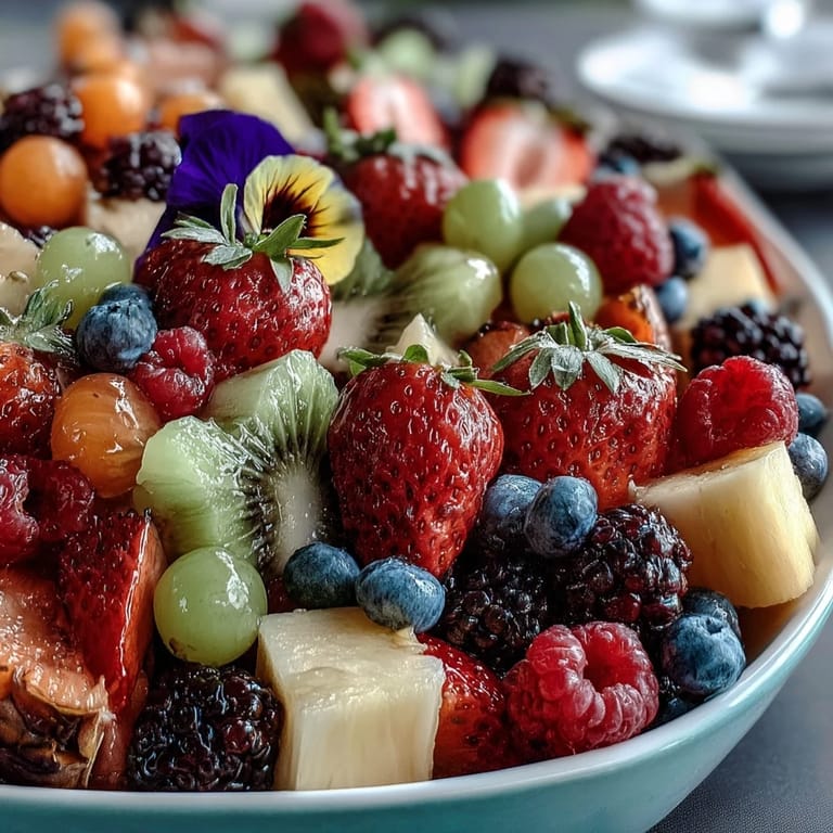 A beautiful, healthy fruit display with edible blooms, perfect for celebrating graduation with fresh, vibrant flavors.