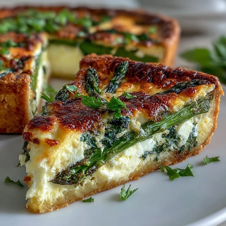 Creamy quiche with tender asparagus and melted Brie, ideal for a light Mother's Day meal.