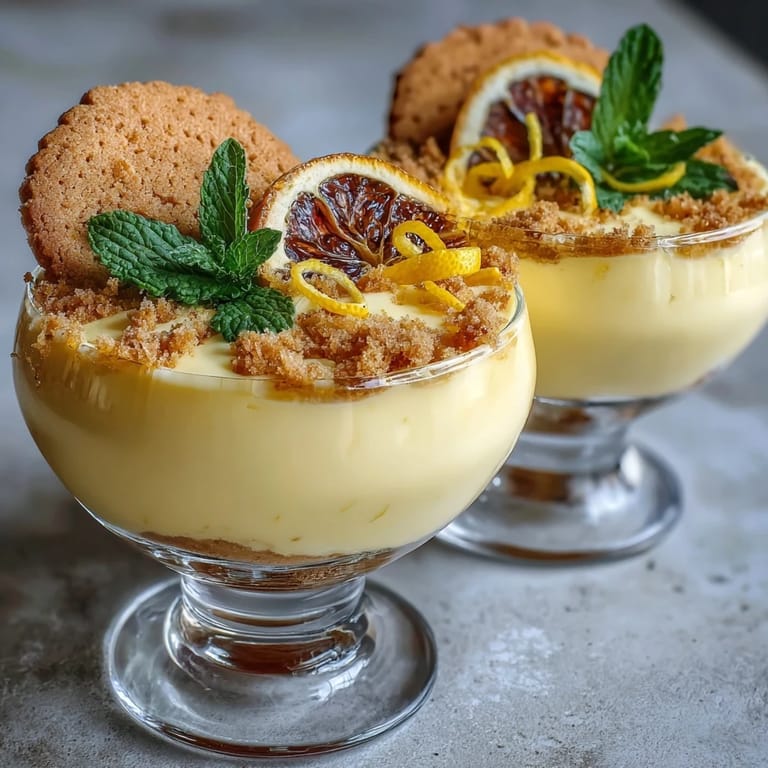 Fluffy lemon mousse served in cups alongside homemade shortbread cookies, offering a perfect balance of tangy citrus and buttery richness.