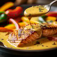 A spoon is dipping into a bowl of food.