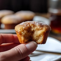 A person holding a cupcake with sugar on top.