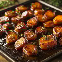 A pan of food on a table.