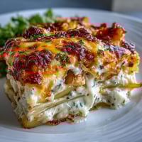 Golden, bubbly cheddar cheese covers layers of tender chicken and potatoes in a creamy ranch potato bake, fresh from the oven.